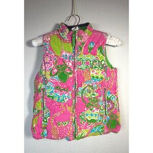 Lilly Pulitzer Puffer Vest Girls Size‎ 8 Pink Green EUC DOWN Reversible Corduroy